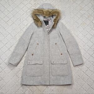 J. Crew Jacket Womens 10 T Gray Chateau Parka Italian Stadium Cloth Wool Hooded
